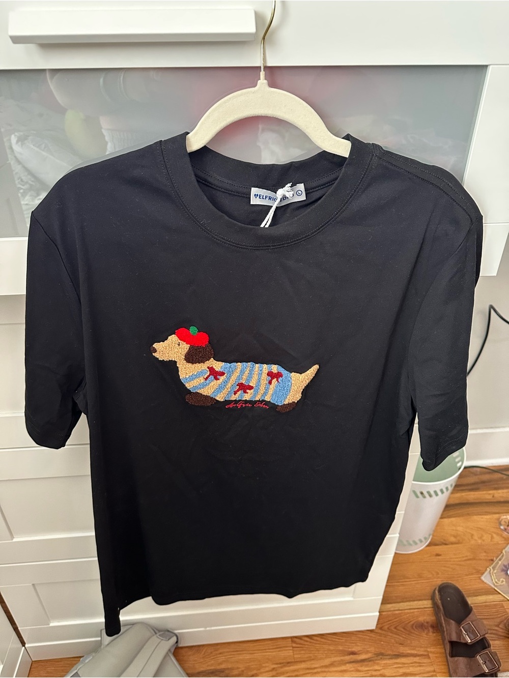 Aelfric Eden Black Tee with Colorful Dachshund Embroidery